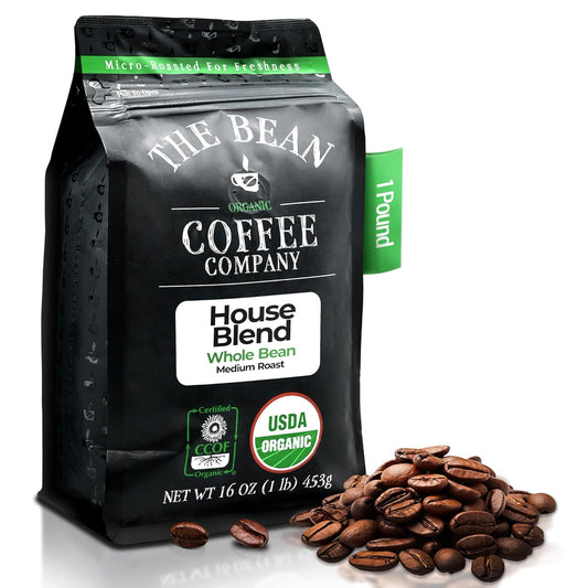 The Bean Organic Coffee Company House Blend, Medium Roast, Whole Bean Coffee, 16-Ounce Bag