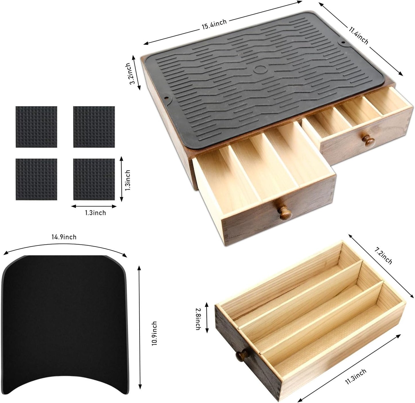 Wooden Coffee Pod Holder with Silicone Non-Slip Pad, Coffee Storage K Cup Organizer for Countertop, K Cup Drawer and Tea Organizer for Counter, Coffee Station Organizer (30 Pod Capacity)