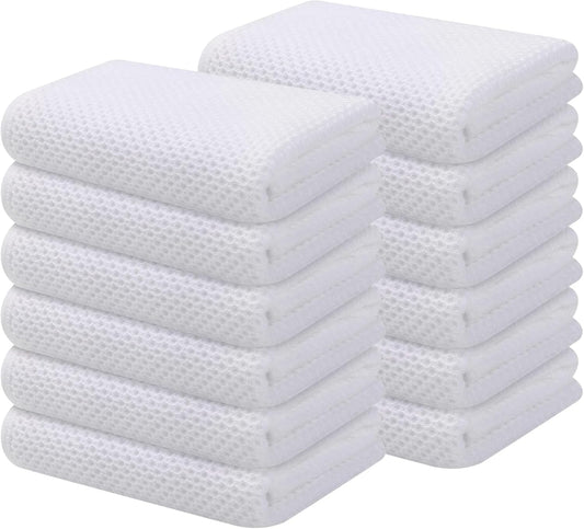 Kitinjoy 100% Cotton Waffle Weave Kitchen Towels, 12-Pack Super Soft and Absorbent Dish Towels for Drying Dishes, Kitchen Hand Towels, 13 in x 28 in, White