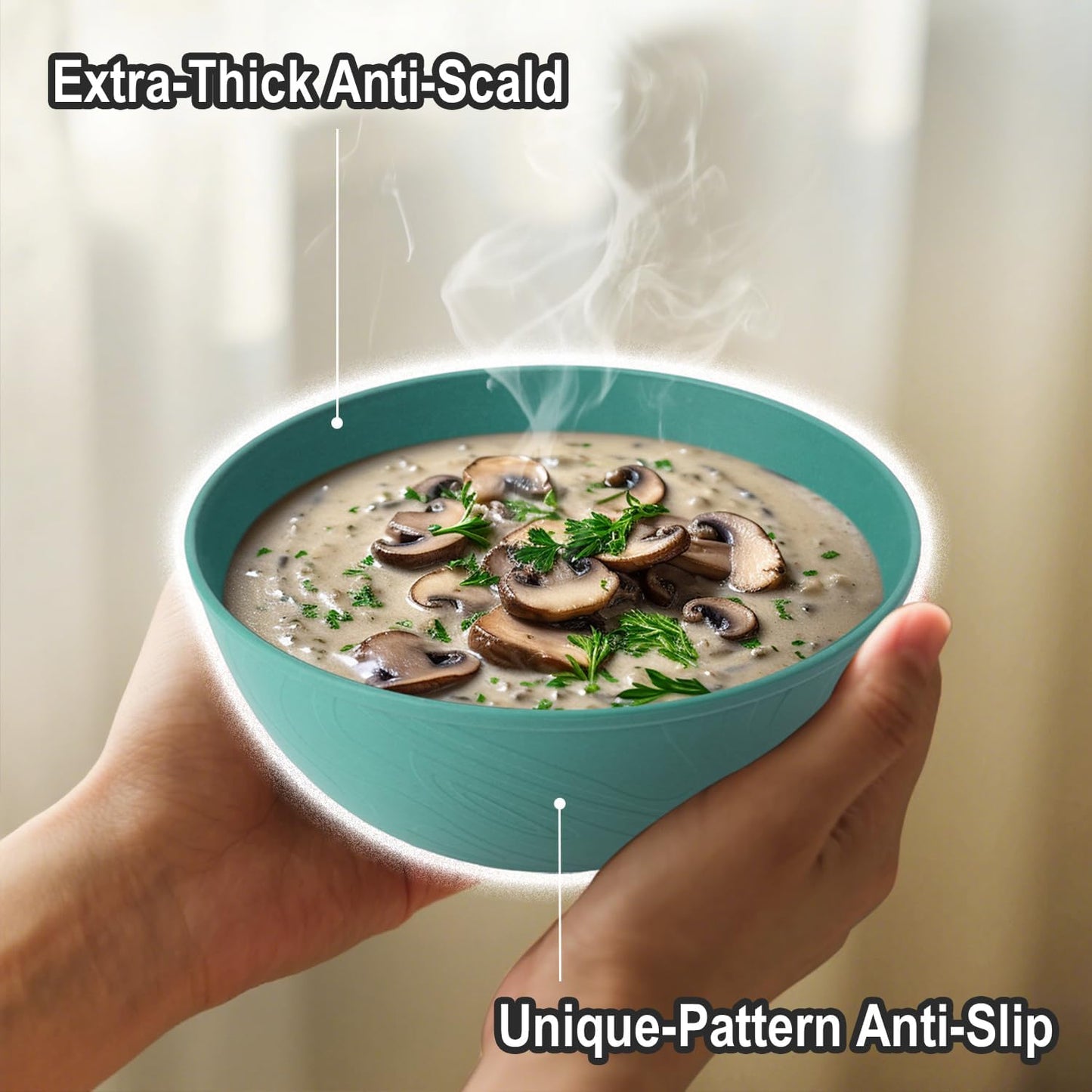 Wheat Straw Bowls for Kitchen set of 6,Anit-Scald Thick Soup Bowls 40oz,Microwave and Dishwasher Safe Bowl set easy to clean. Green