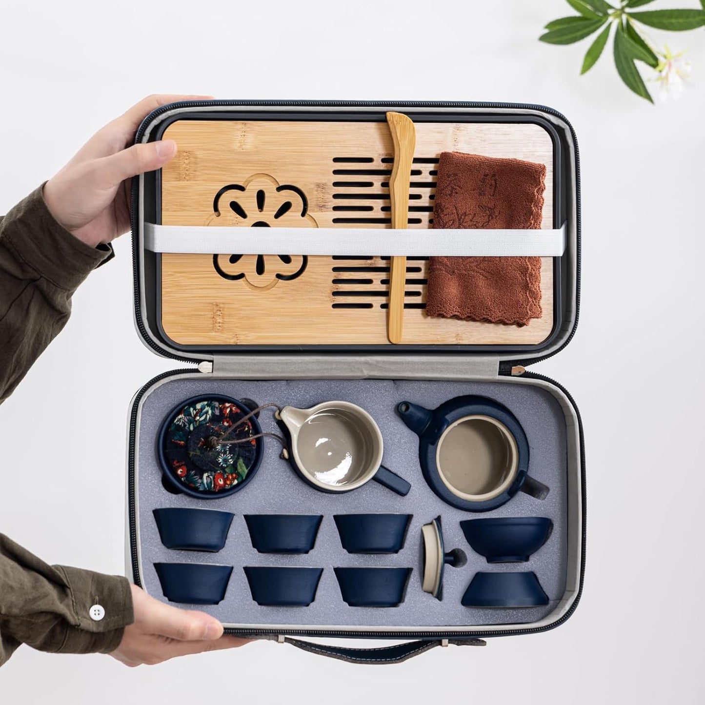 Travel tea set,Portable ceramic tea set,Chinese tea set,Tea sets for adults,Tea pot sets,Portable Travel Bag,Home,Gifting,Outdoor and Office,茶具 (Blue)