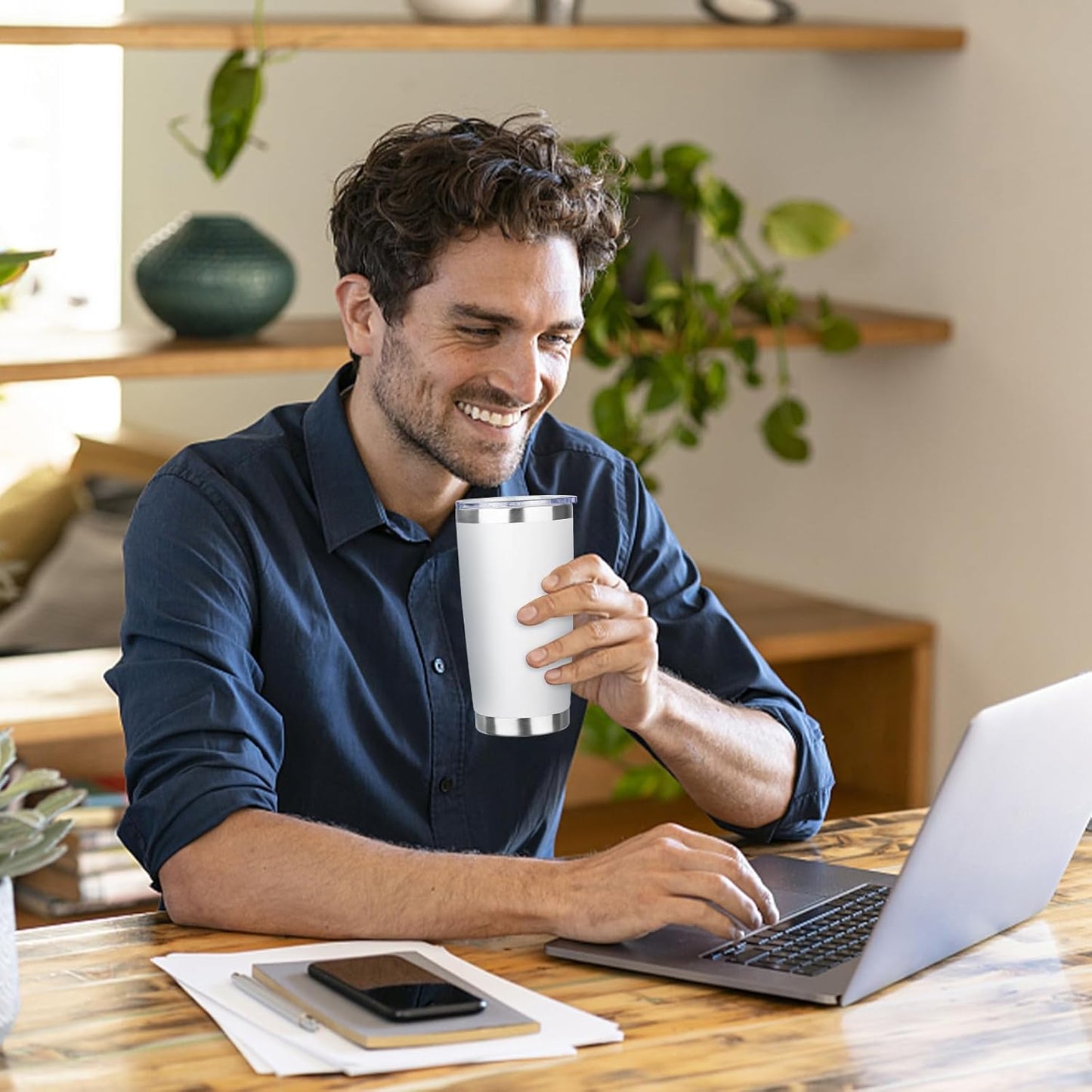 20oz Tumbler Bulk with Lid and Straw, Stainless Steel Double Wall Vacuum Insulated Travel Mug, Powder Coated Coffee Cups for Hot and Cold Drinks,Funny Gifts for Women Men(White,6)