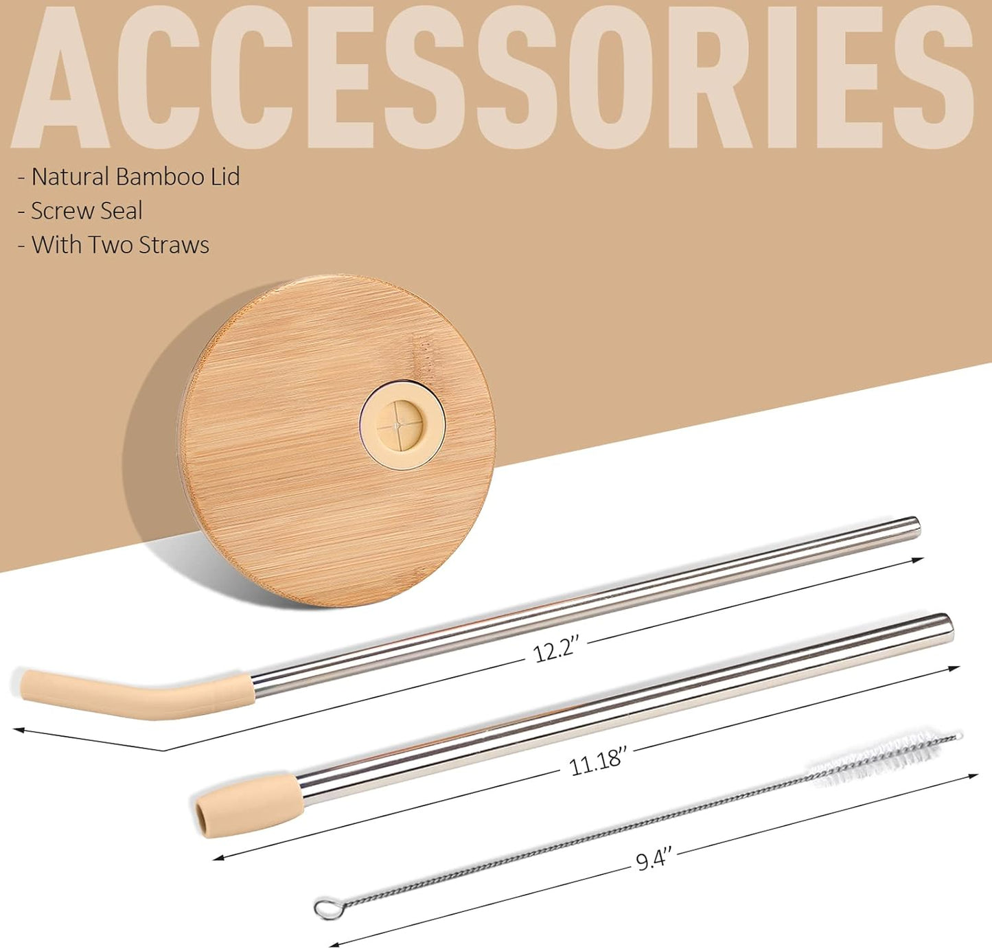 Kodrine 40 oz Glass Tumbler with Handle, Iced Coffee Tumbler with Straw and Bamboo Lid, Glass Drinking Cup with Silicone Sleeve Time Marker, Water Bottle Dishwasher Safe, Cup Holder Friendly, Amber