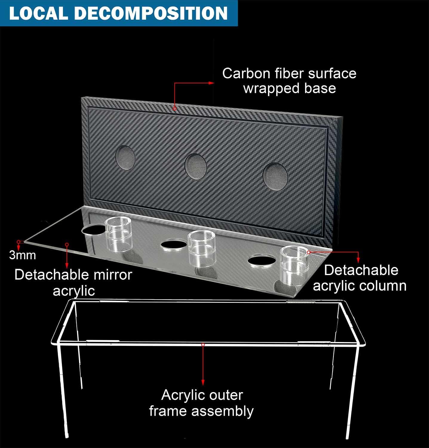 Softball Display Case for 3 Pack in one, Arcylic Softball Holder Stand UV Protected Clear Display Cube for Softball Baseball Tennis Ball Sports Ball Storage with Carbon Fiber Skin Base and Mirror Base