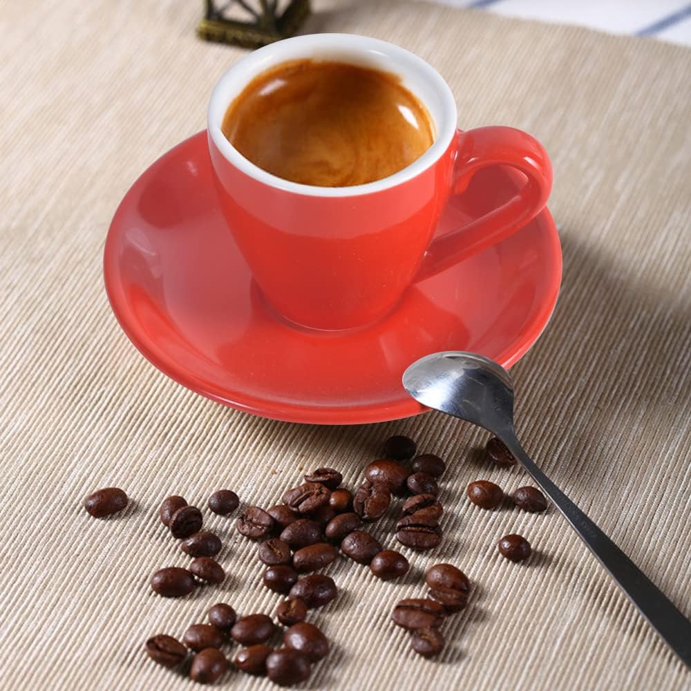 Porcelain Espresso Cup with Saucer, Espresso shot Cup, 80ml/2.7Oz, Red…