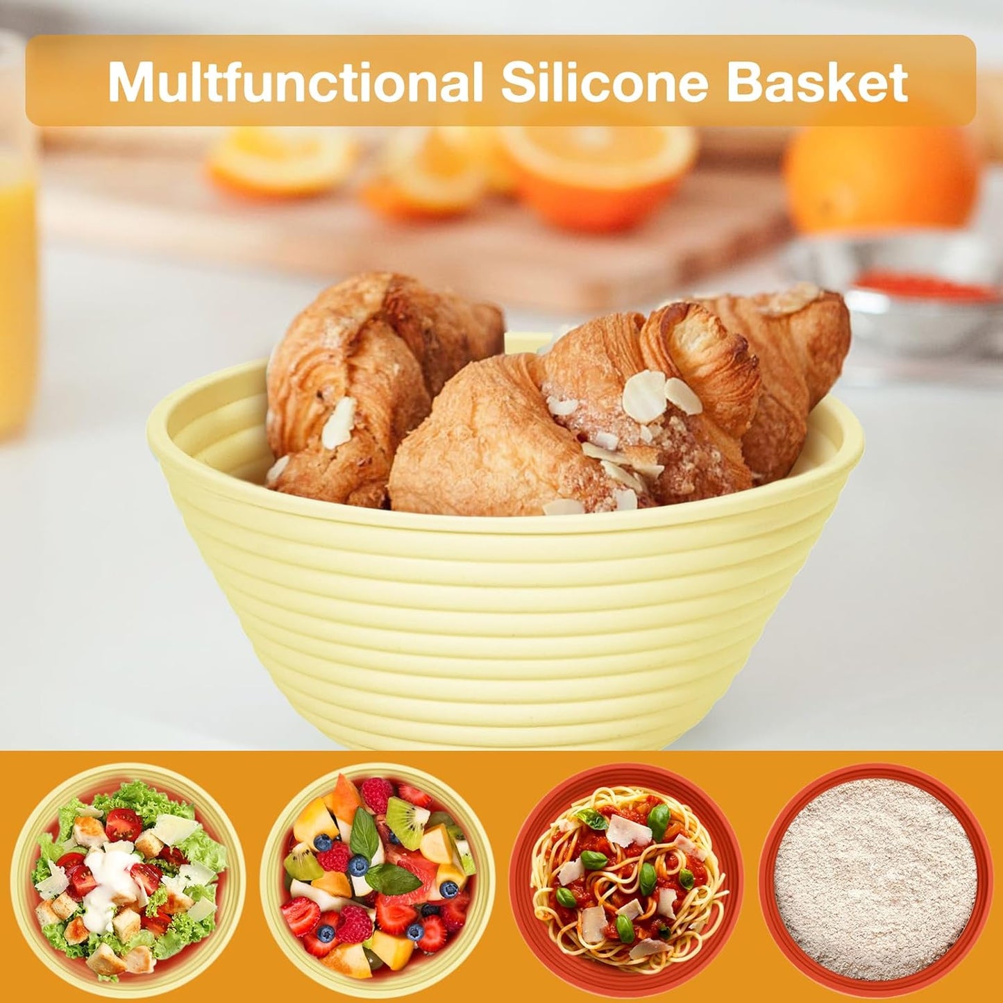 Silicone Banneton, Sourdough Bread Baskets (Set of 6, 5 Inch), Round Proofing Bread Bowls with Starter Kit, Bread Making Baking Supplies