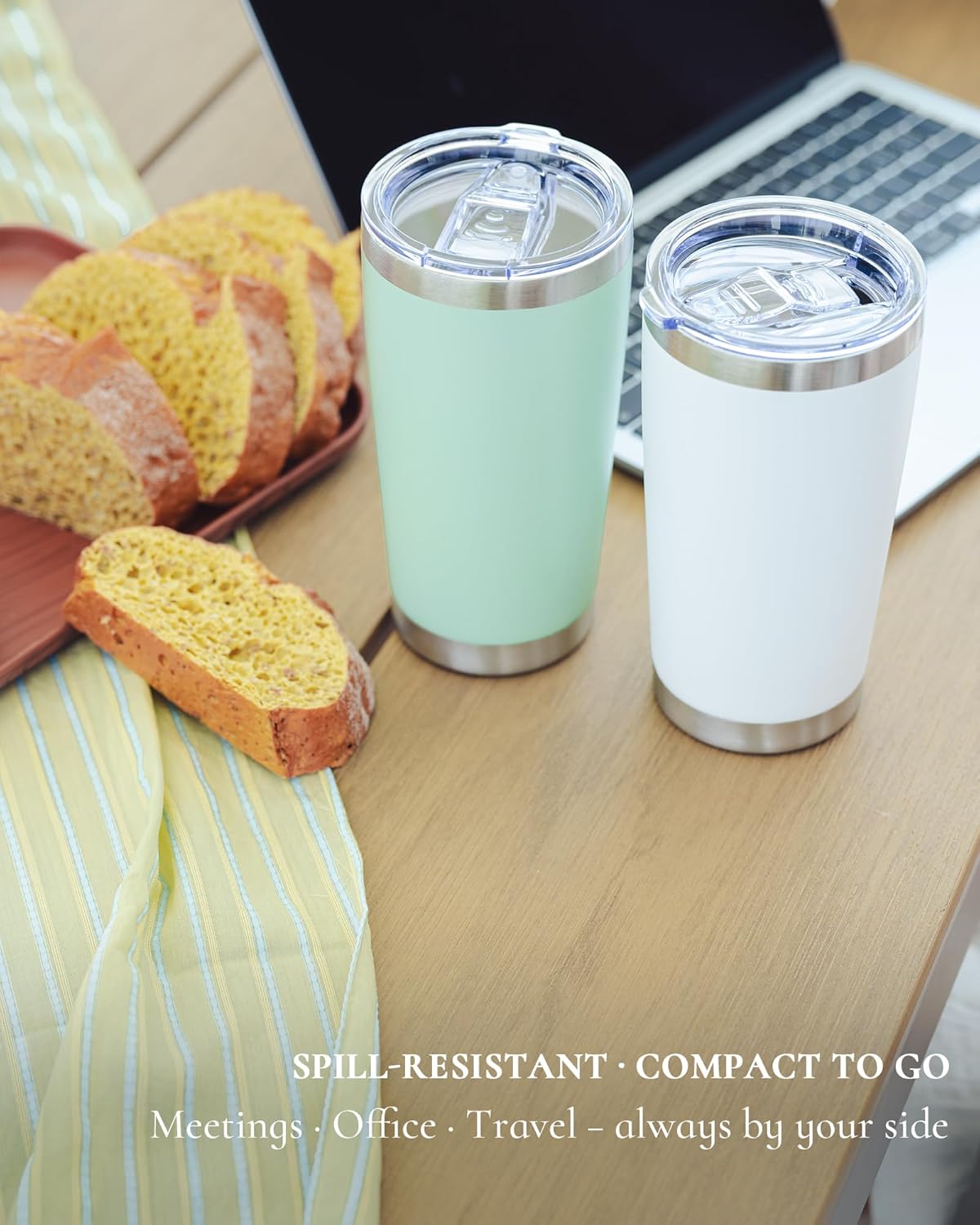 Travel Coffee Tumbler 20oz, 8 Pack Leakproof Travel Coffee Mug with Lid and Straw, Stainless Steel Double Wall Vacuum Insulated Tumbler for Hot/Iced Drinks (Textured Matte, White)