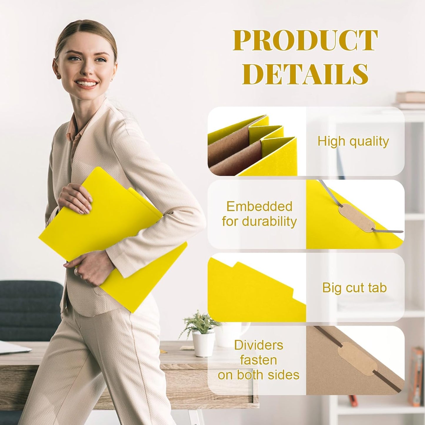 36 Pcs Classification Folders Letter Size, Back to School Supply for Teacher, Student, 2 Pocket Dividers Pressboard File Folder Bulk with 2 Fasteners, 2 in Expanding File Organizer (Yellow)