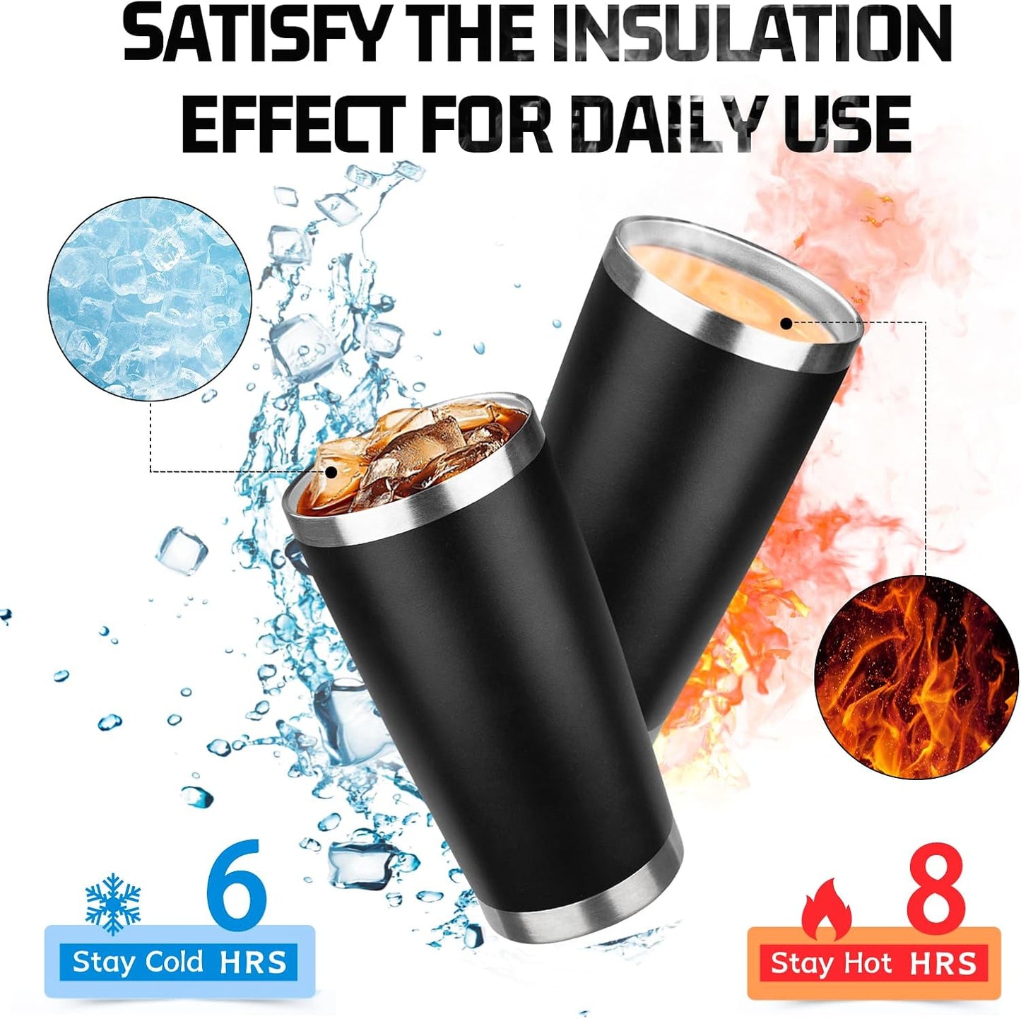 20oz Tumbler with Lid Double Wall Vacuum Insulated Travel Coffee Mug Stainless Steel Thermal Cup Powder Coated Sturdy Coffee Tumbler Bulk for Hot and Cold Beverage (Black,4)