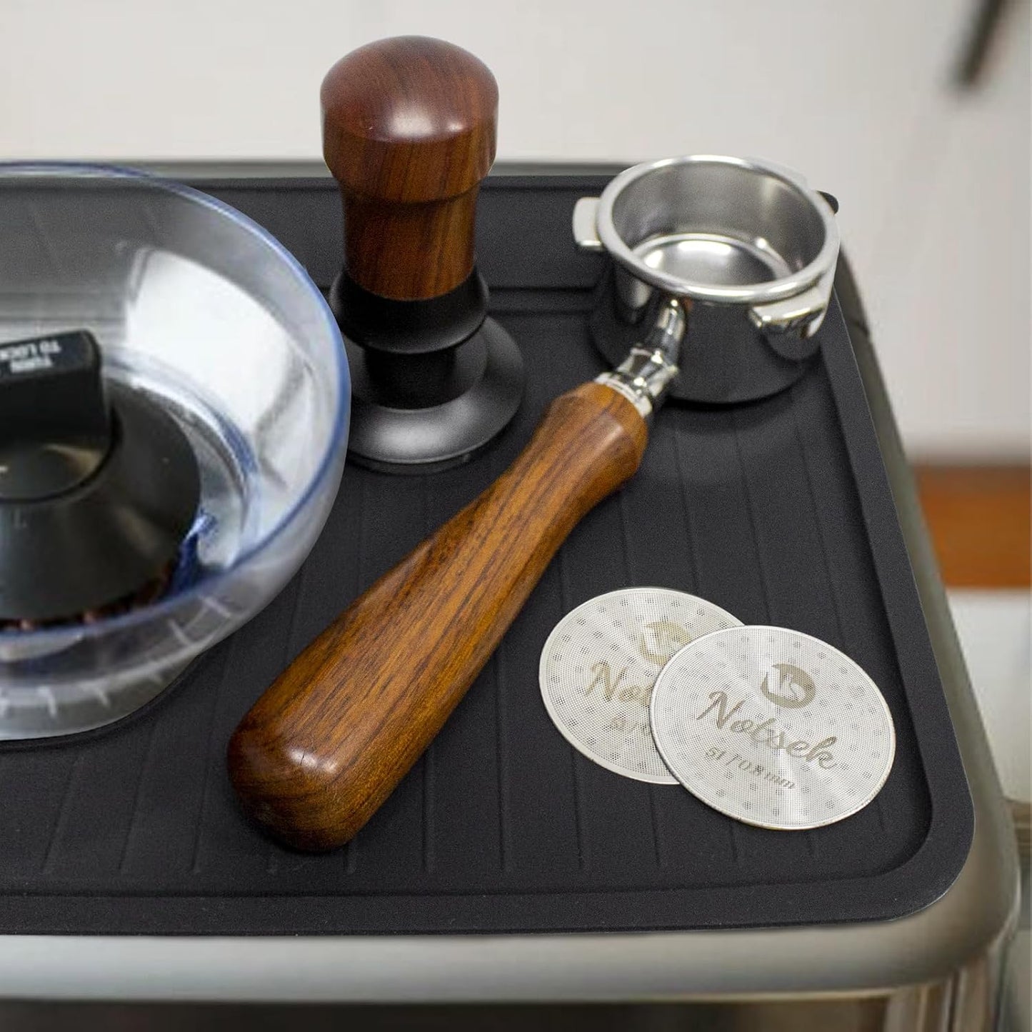 Coffee Mat for Breville 878/881, Espresso Tamper Mat, Food Grade Silicone Non-Slip, 11.42in x 9.53in, Waterproof Heat Resistant, Espresso Tamping Station for Espresso Machine Accessories (Black)