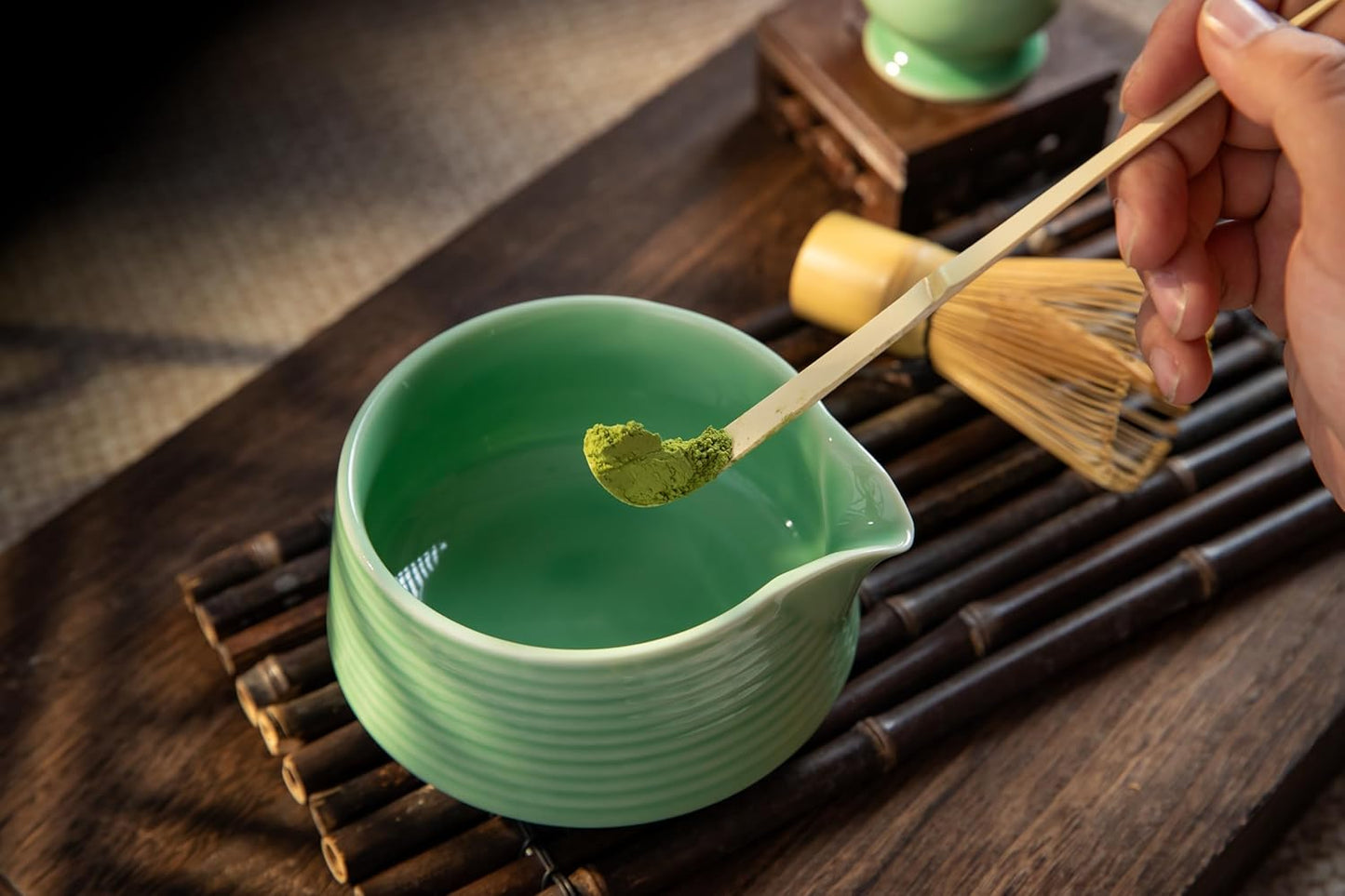 Traditional Matcha Tea Ceremony Tools, 4 Pcs Bamboo Matcha Whisk Set and Matcha Bowl with Spout and Whisk for Ceremony, Gift-Ready Presentation