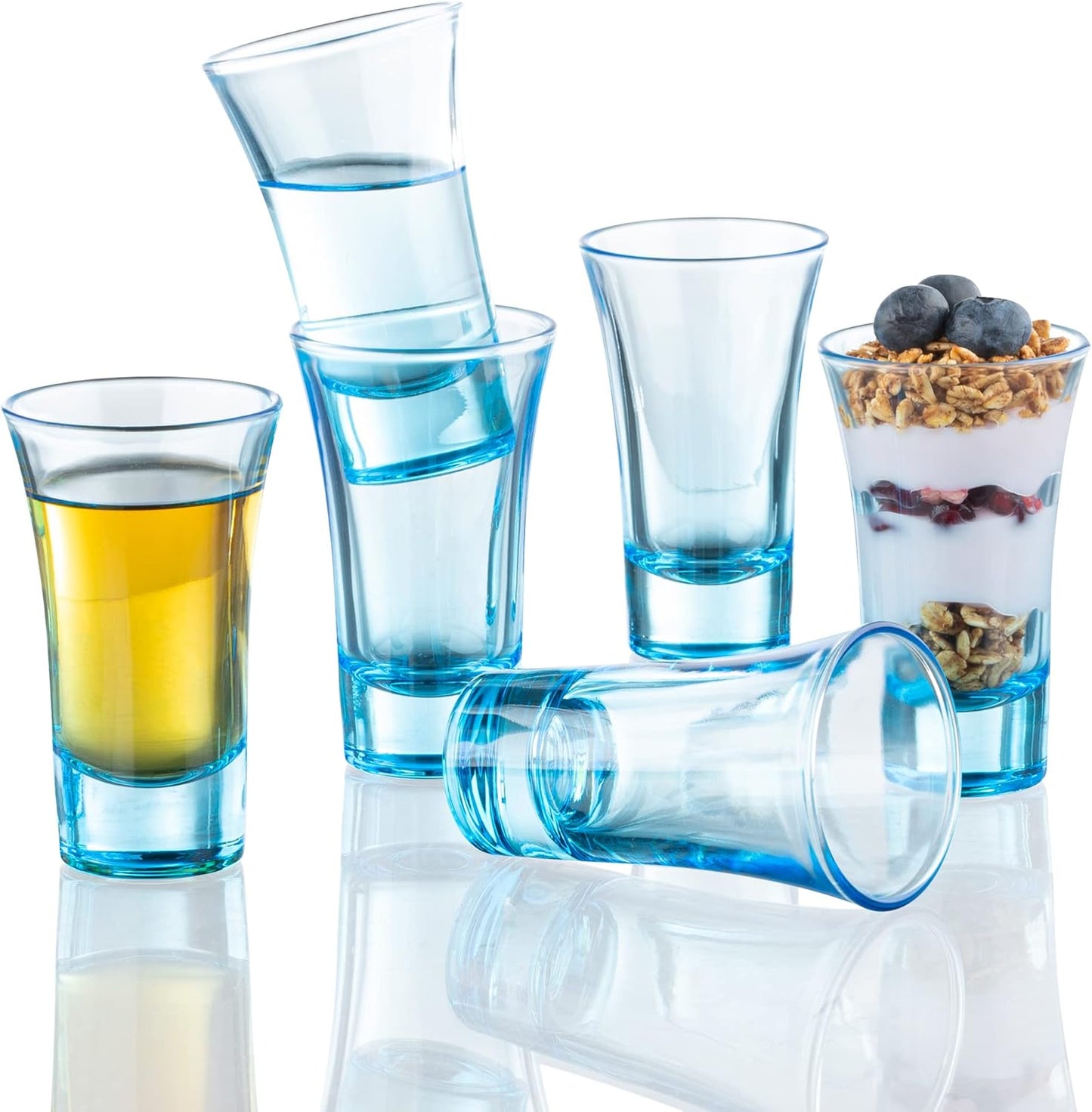 M&N HOME Ombre Blue Shot Glass Set, 2 Oz Set of 6 Colored Shot shot glasses, Whiskey Glasses, Tequila Shot Glasses, Cocktail Glasses, Round Shot Glasses for Vodka, Spirits & Liquor (Gradient Blue)