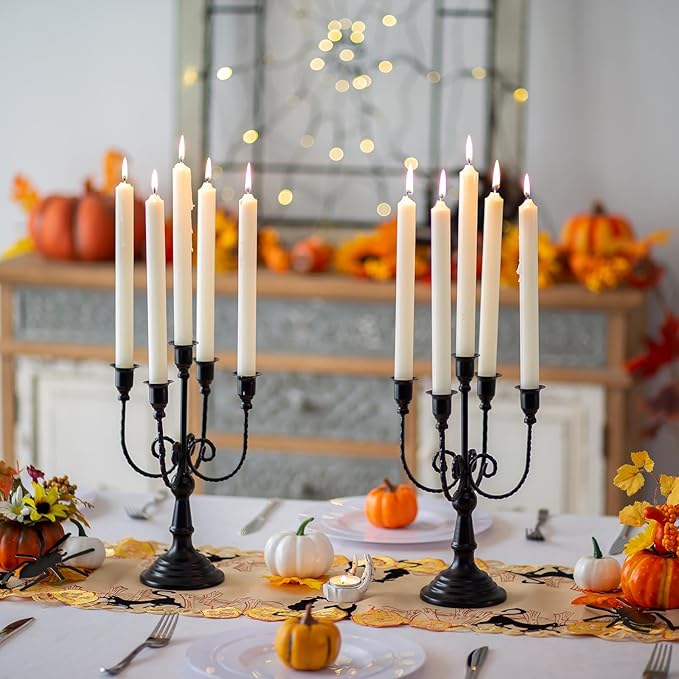 Sziqiqi Candelabra Black Candle Holders - 5 Arms Candlestick Centerpiece for Tables Vintage Candleholder Stand for Halloween Thanksgiving Decor