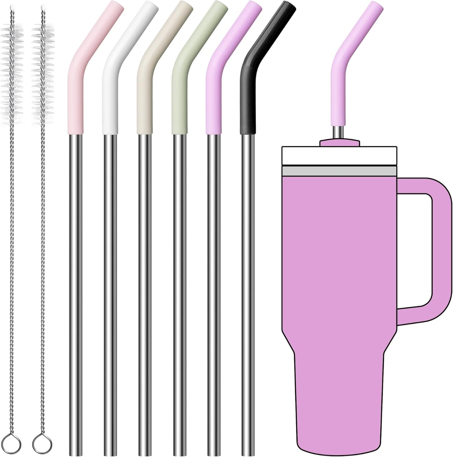 Metal Straws Reusable for 40 oz Simple Modern/Stanley Cup, 6Pcs Stainless Steel Drinking Straight Straw with Silicone Tips for 40 oz Tumbler,BPA FREE