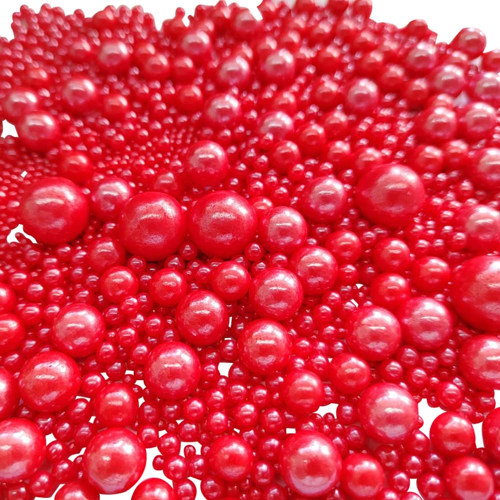 Edible Red Sugar Pearls Candy Sprinkles 120G/ 4.23Ounce Baking Cake Sprinkles Cupcake and Cake Topper Cookie Decorations Wedding Party Valentines Halloween Christmas Supplies