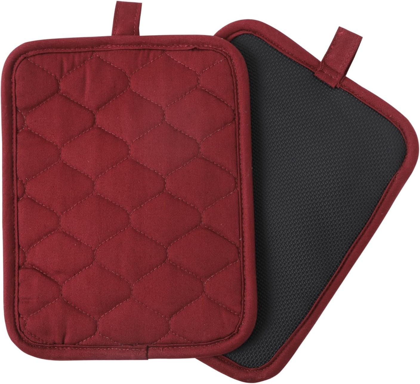 Glynniss Anti-Slip Grip Pot Holder for Kitchen, Cotton Oven Pot Holders Set with Neoprene for Heat Resistant 450F, 7x9 Inches Potholder Machine Washable 2PCS (Wine, 2)