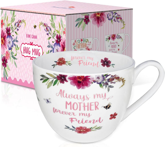 Mom Mugs for Daily Coffee and Tea, Premium 20 oz Bone China Coffee Tea Hug Mug, Perfect Holiday, Birthday, and Mother's Day Gift for Moms, Designed in England by Harvest Green Studio