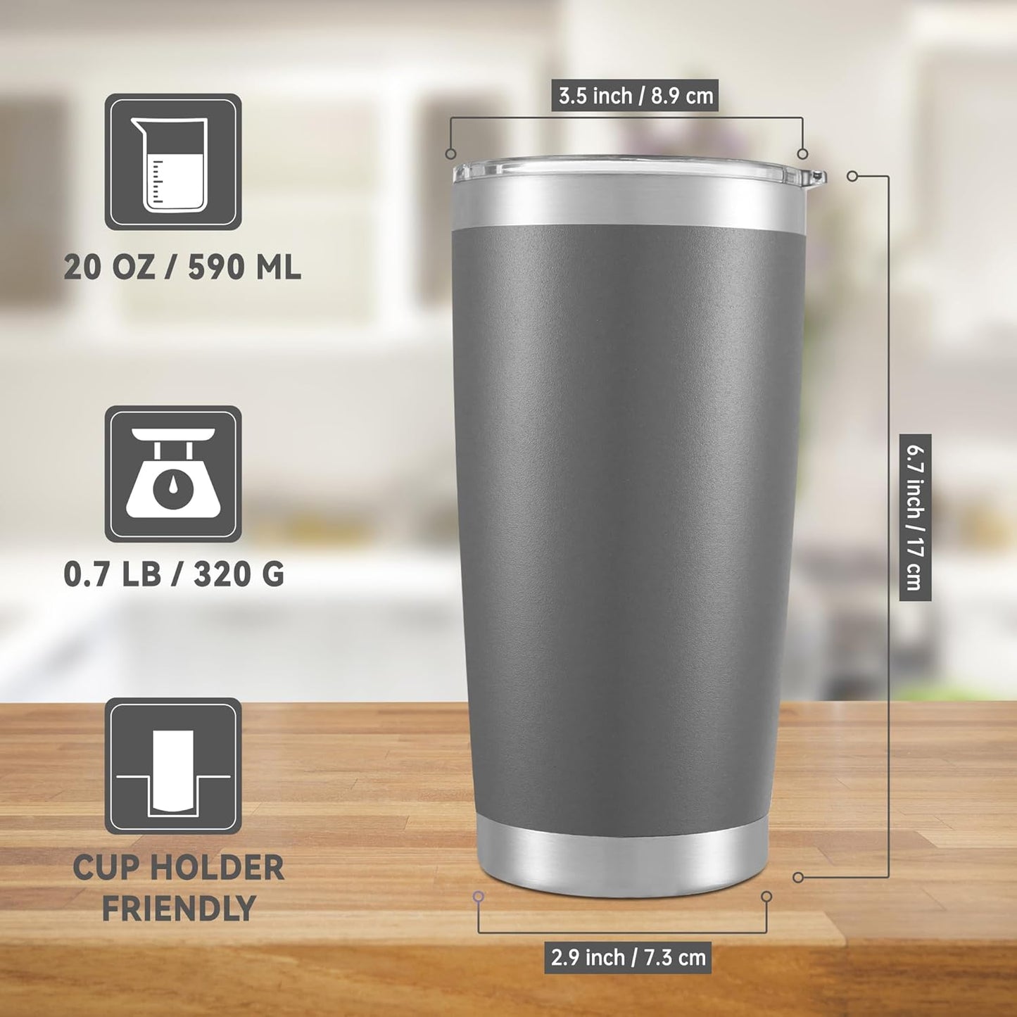 20 oz Tumblers Bulk Stainless Steel Tumbler with Lid Double Wall Vacuum Insulated Coffee Mug 20oz Powder Coated Cup for Hot and Cold Drinks, Gray, 12 pack