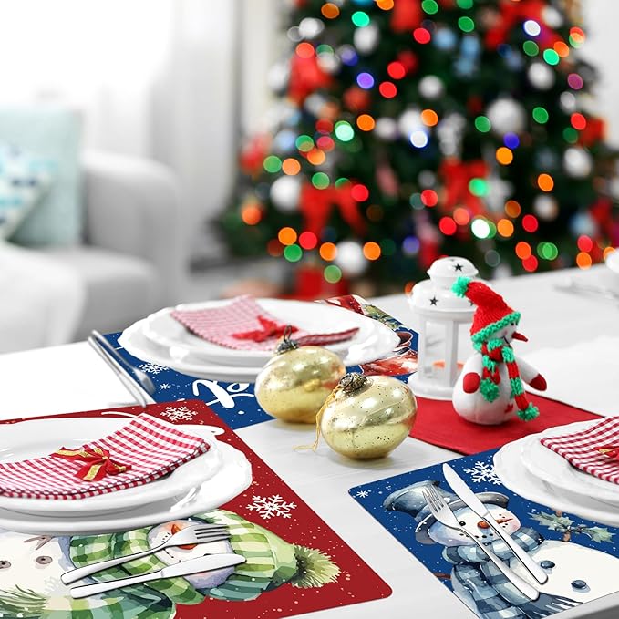 Winter Placemats Set of 6 Let It Snow Plastic Table Place Mats Snowman Dining Mats Washable Seasonal Christmas Holiday Table Decoration for Kitchen Christmas Party Dining