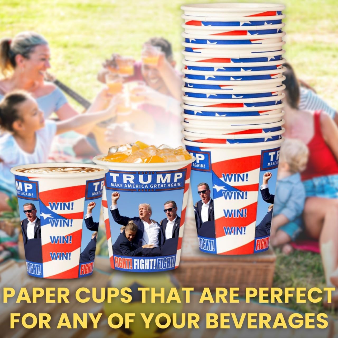 Smygoods Trump Design Disposable Paper Coffee Cups (10 OZ, 50 Count) For Hot Beverages, Tea, Espresso, Cocoa - To Go Drink Containers, Café & Office