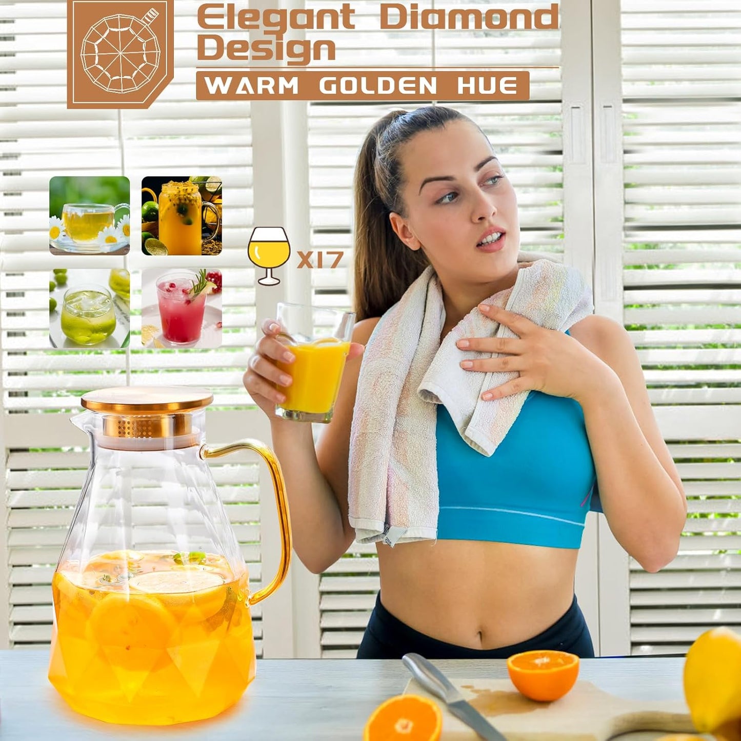 Yirilan Glass Pitcher, 3 Liter Water Carafe With Lid, Iced Tea Pitcher for Fridge