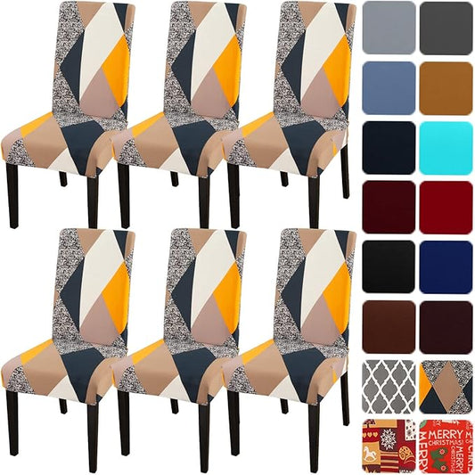 JQinHome Chair Covers for Dining Room 6 Pack,Magic Cube High Stretch Removable Washable Parsons Chair Slipcover for Home Party Hotel Wedding Ceremony (Geometric Patterns)