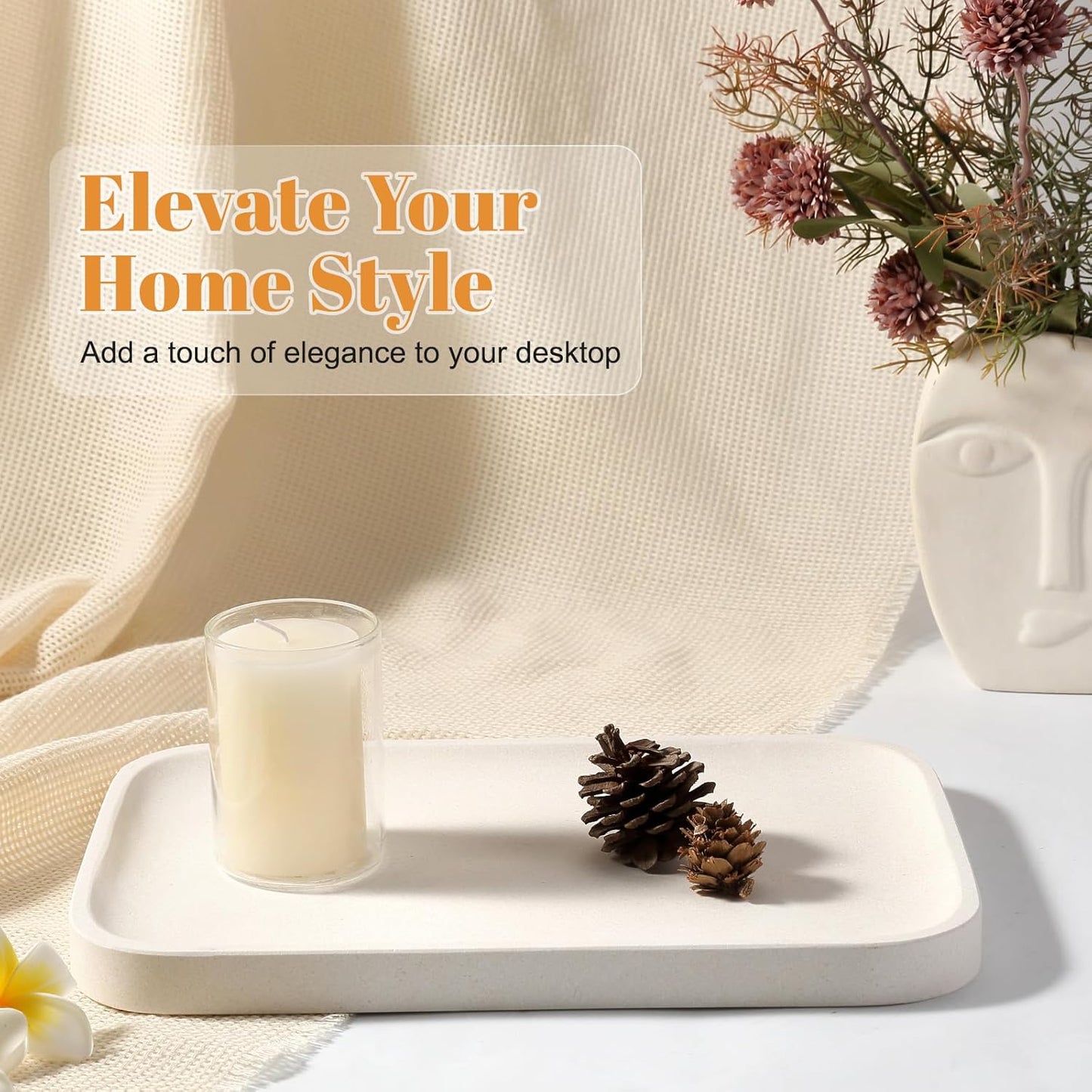 Koville Marble Tray, 12"x8" Marble Vanity Tray for Bathroom Kitchen Countertop, Rectangular Stone Tray for Cosmetics Perfume Trinket, Decorative Catchall Trays (Lymra Limestone)