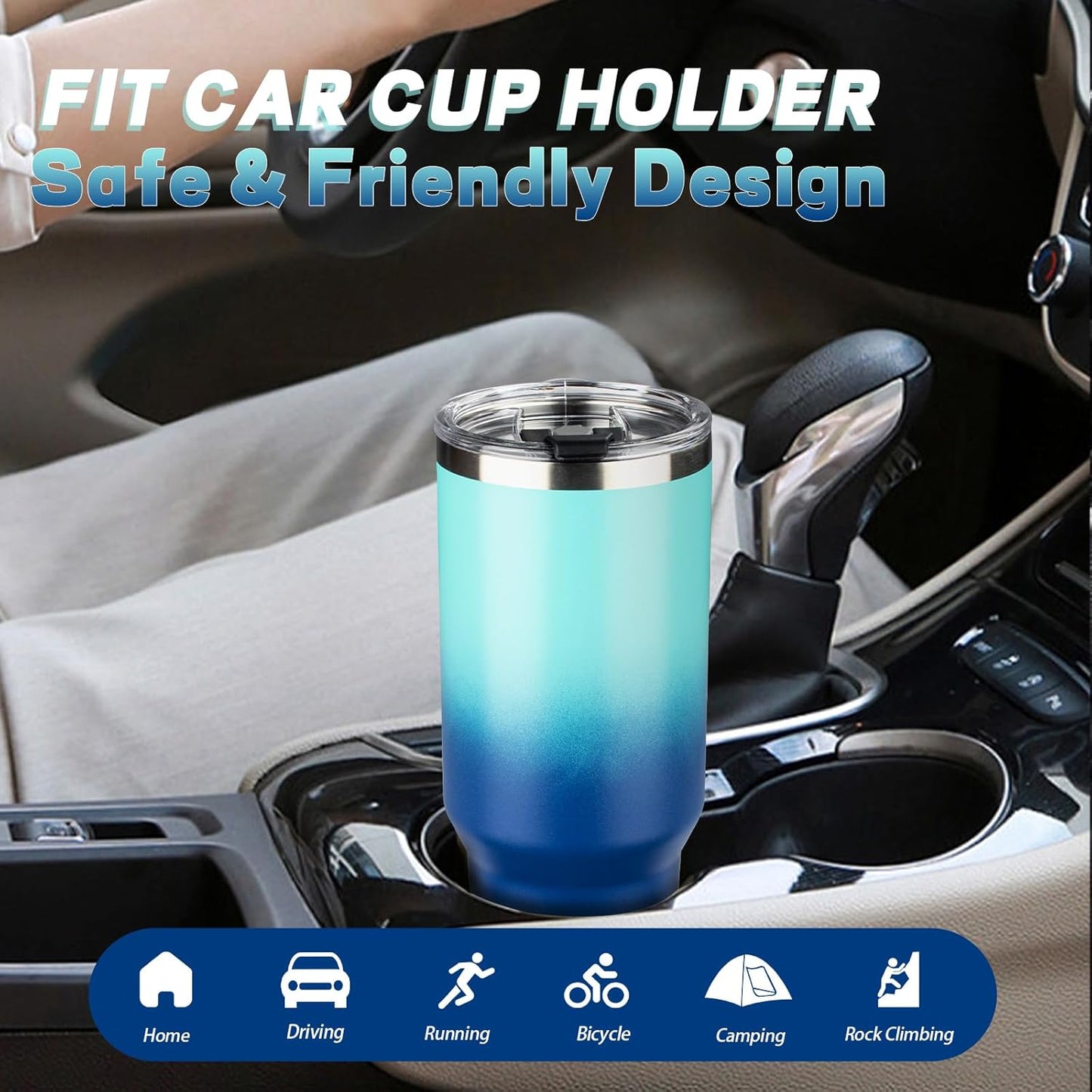 40 oz Tumbler with Lids and Straws, Stainless Steel Insulated Coffee Tumbler, Double Wall Vacuum Insulated Travel Mug Cup, Leakproof Thermal Coffee Cup for Hot and Cold Drink (Light Dark Blue)