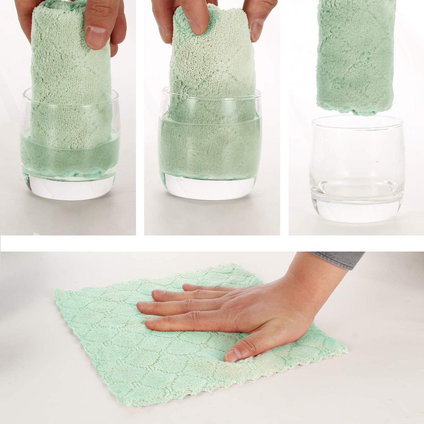 kimteny 12 Pack Dish Towels, 10x10 in Premium Dish Cloths, Super Absorbent Kitchen Towels Coral Velvet Dishcloths Nonstick Oil Fast Drying Washcloths (Pink-Green)