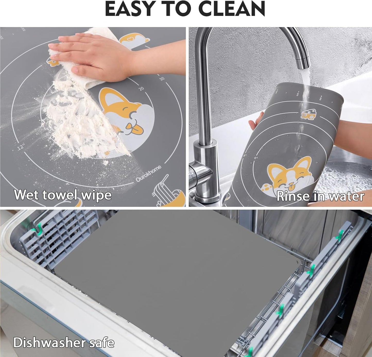 Ourokhome Silicone Baking Mat Sheet and Pastry Dough Cutter, 0.5 Inch Thick 20'' X 16" BPA free Silicone Rolling Mat, Non-Stick and Anti-Slip, Dishwasher Safe (Gray)