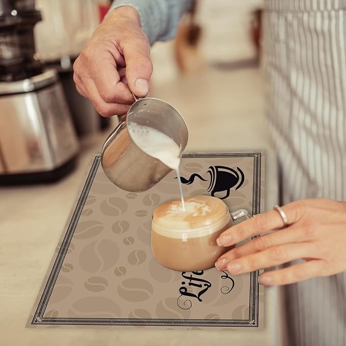 Coffee Bar Placemats Set of 6 Coffee Bar Plastic Table Mats Machine Place Mats Washable Vinyl Accessories Table Decoration for Indoor Outdoor Party Kitchen Dining