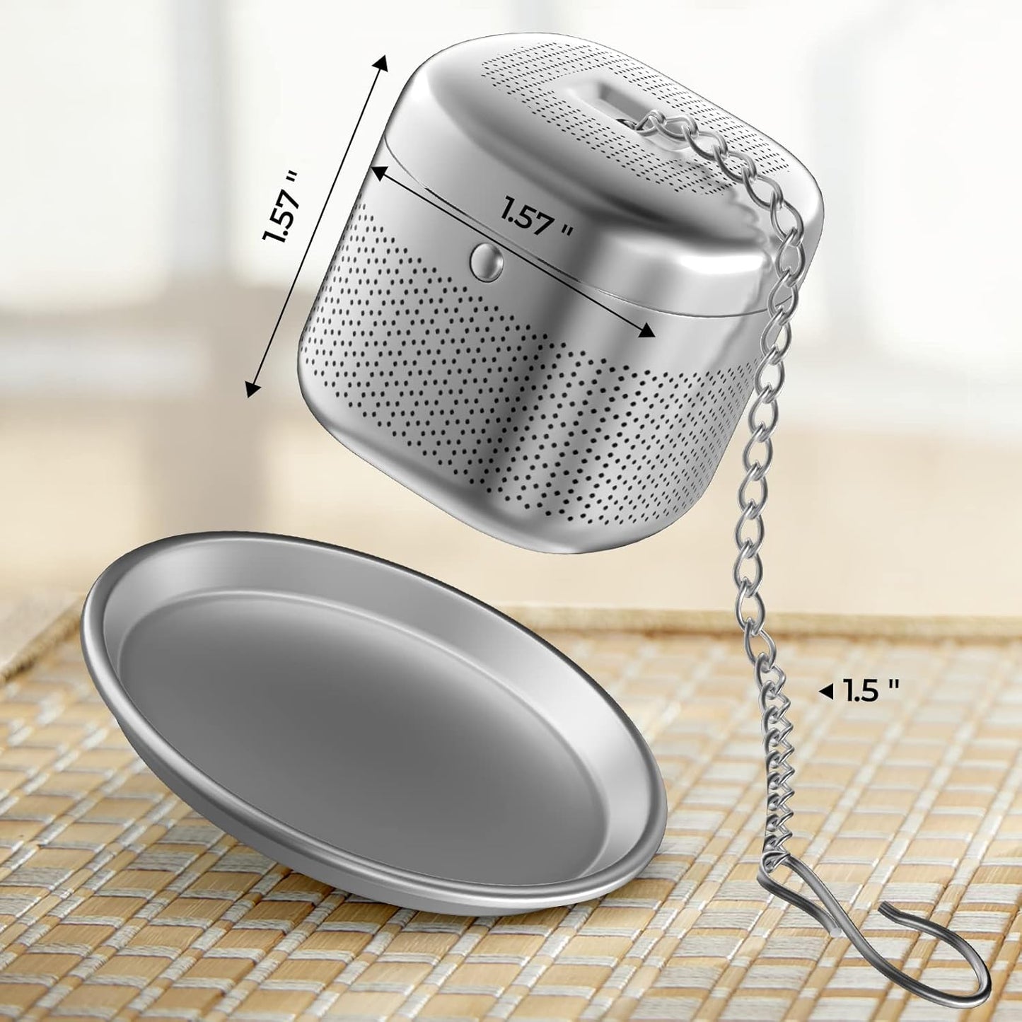 Reinmoson 2 Pack Tea Balls for Loose Tea, 304 Stainless Steel Extra Fine Mesh Tea Infusers for Loose Tea, Retractable Chain Design Tea Strainers for Loose Leaf Tea Single Cup, Come with 2 Drip Trays
