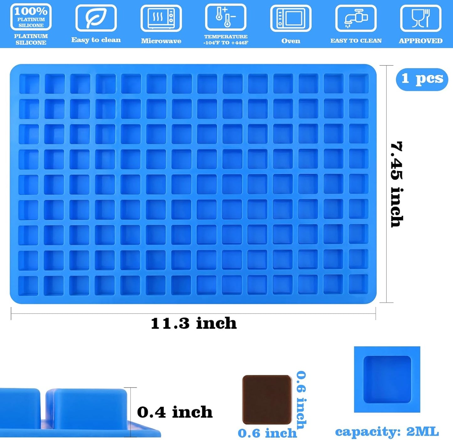 Sakolla 126 Cavities Square Candy Silicone Molds, Mini Silicone Molds for Chocolate, Hard Candy, Ice Cubes, Caramel