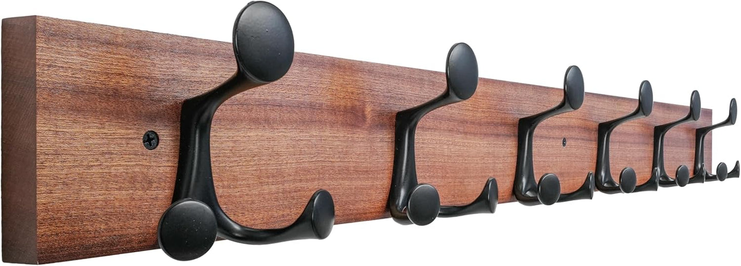 SKOLOO 36-Inch Wood Coat Rack Wall Mount with 6 Triple Hooks - Ideal for Family Entrances, Classrooms, and Pet Supplies Storage - Perfect Coat Hooks for Wall,Mahogany (Sapele)