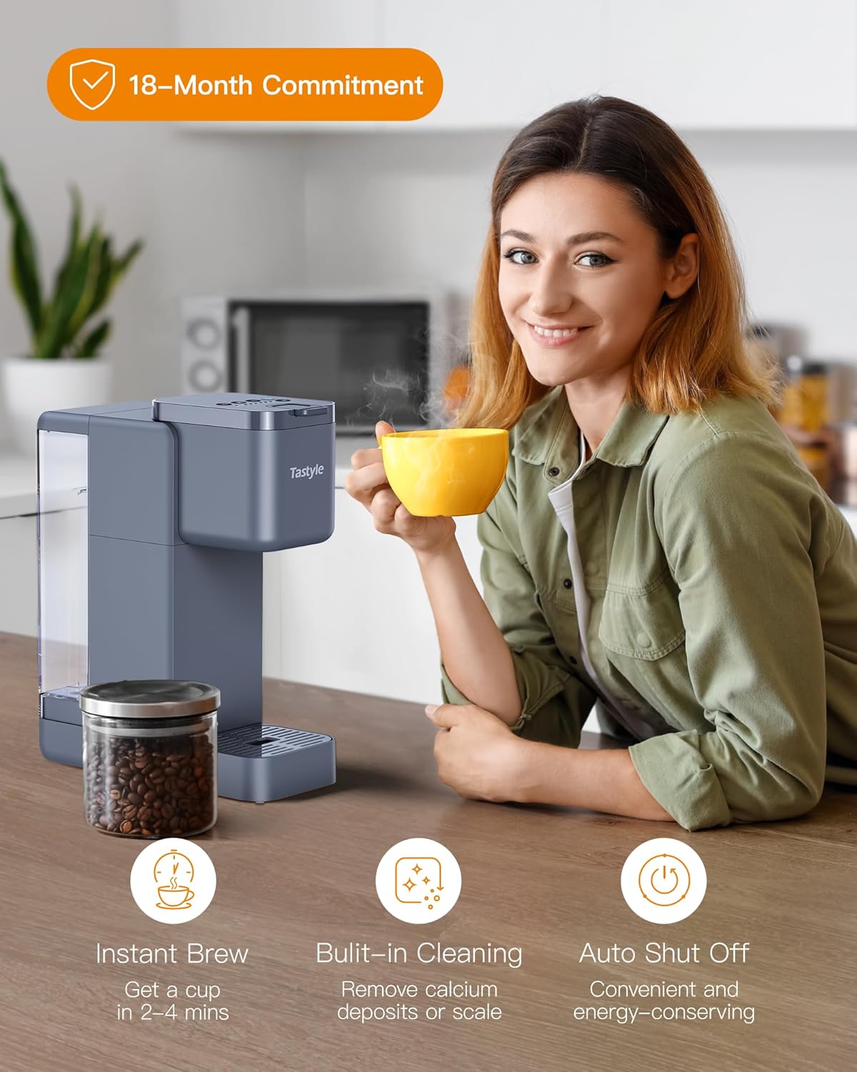 Single Serve Hot & Iced Coffee Maker with Strong Brew, 40oz Removable Reservoir, 6 Brew Sizes, Compatible with K Cup and Grounds, Compact for Home, Office, RV and Dorm, Gray (2.0 Version)