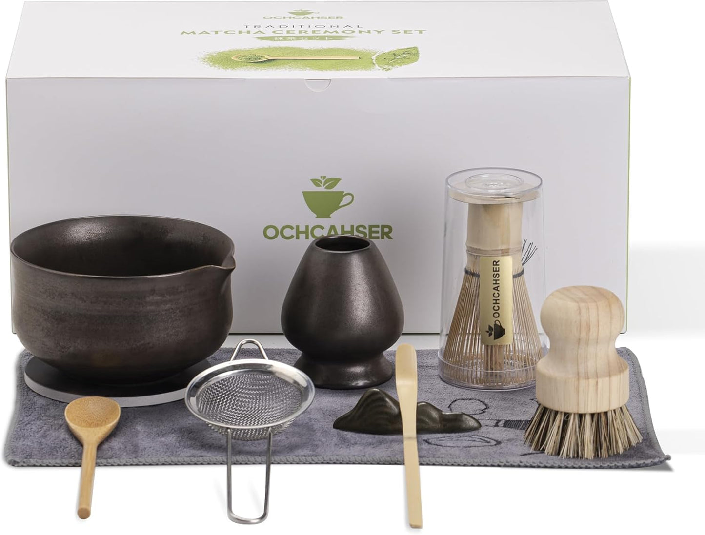 Matcha Whisk Set, Matcha Bowl with Spout and Coaster, Matcha Whisk and Holder, Sifter, Scoop, Spoon, Cleaning Brush - 10 Pcs Complete Ceramic Matcha Kit