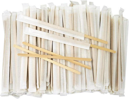 Bamboo Coffee Stirrers Individually Wrapped 500 Count, 7 inch Coffee Stir Sticks - For Hot Drinks and Cocktails, Smooth End, Disposable and Travel-Friendly