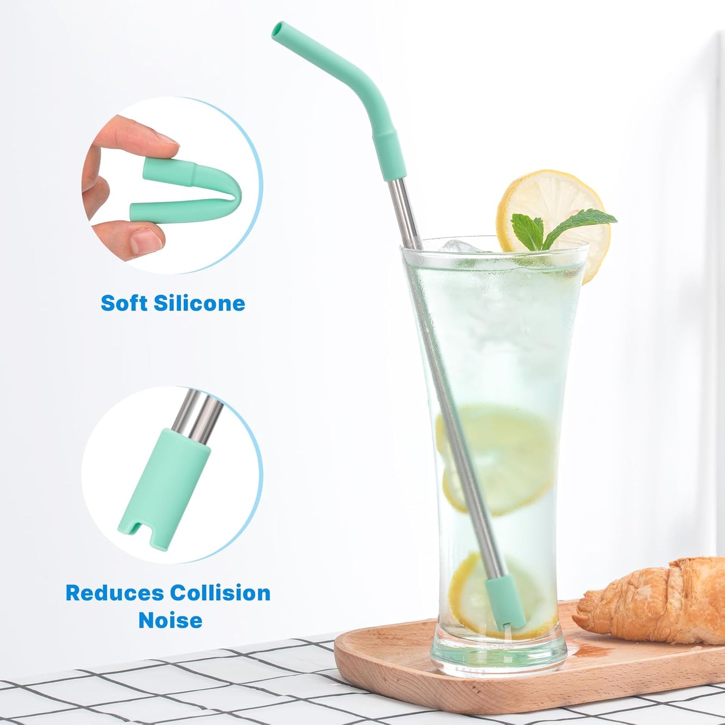 6Pcs Silicone Straw Tips, Reusable Rubber Straw Tips for Metal Straws and Other 0.31Inch (8MM Outdiameter) Straws, Fit for Stanley Cup Tumbler (Mint Green)