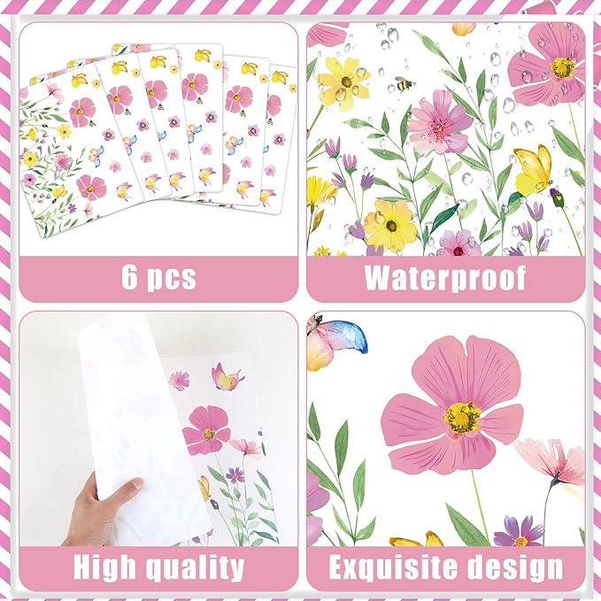 Spring Floral Butterfly Placemats Set of 6 Flower Summer Plastic Table Mats Wildflower Place Mats Washable Vinyl Rustic Holiday Table Decoration for Indoor Outdoor Party Kitchen Dining