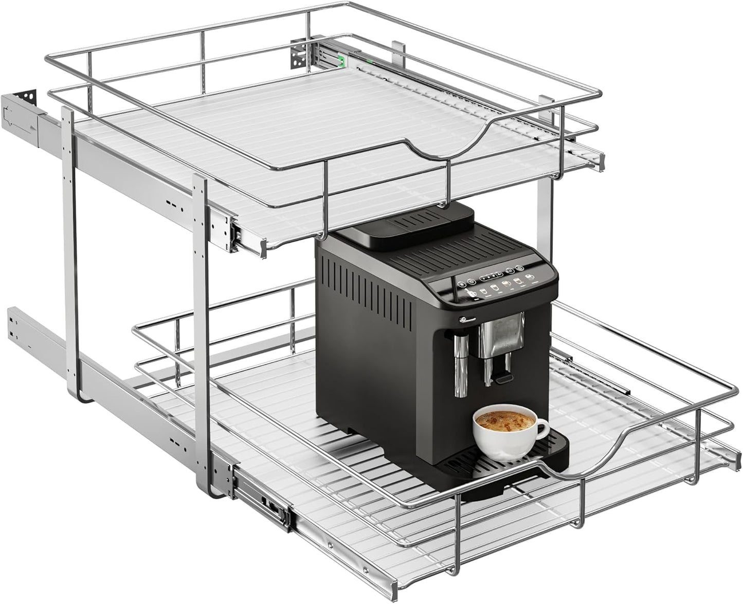 WelFurGeer 2-Tier Kitchen Cabinet Pullout Shelf and Drawer Organizer, Soft Close Pantry Pull Out Shelves, Heavy Duty Pull Out Cabinet Organizer with Shelf Liner for Kitchen Cabinets, Pantry Storage