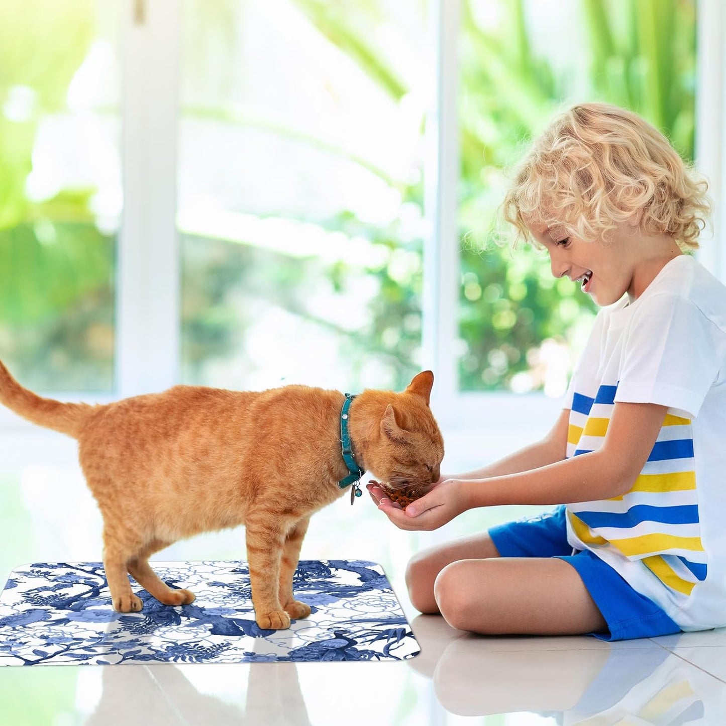 Blue Peacocks Birds Dish Drying Mat for Kitchen Counter, 23.6"x19.7" Coffee Bar, Super Absorbent Dish Drying Pad with Non-slip Rubber Backed, Quick Drying Mat for Coffee Machine Dish Drainer Ra