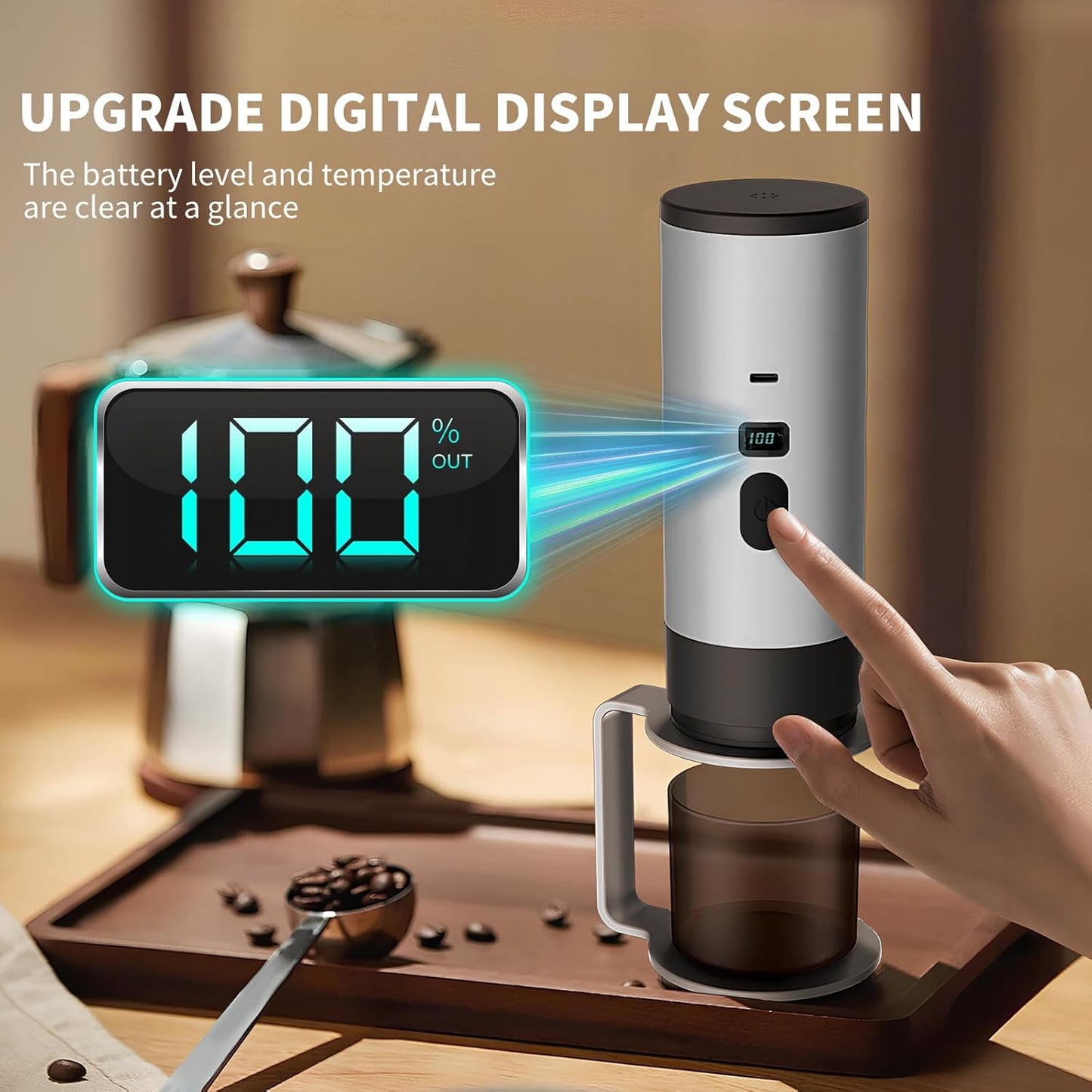 3-in-1 Portable Coffee Maker, Espresso Machine, Self-Heating Travel Coffee Maker Compatible with NS, DG Pods & Ground Coffee, Small Mini Espresso Machine for Car Camping, Hiking With Stand (grey)