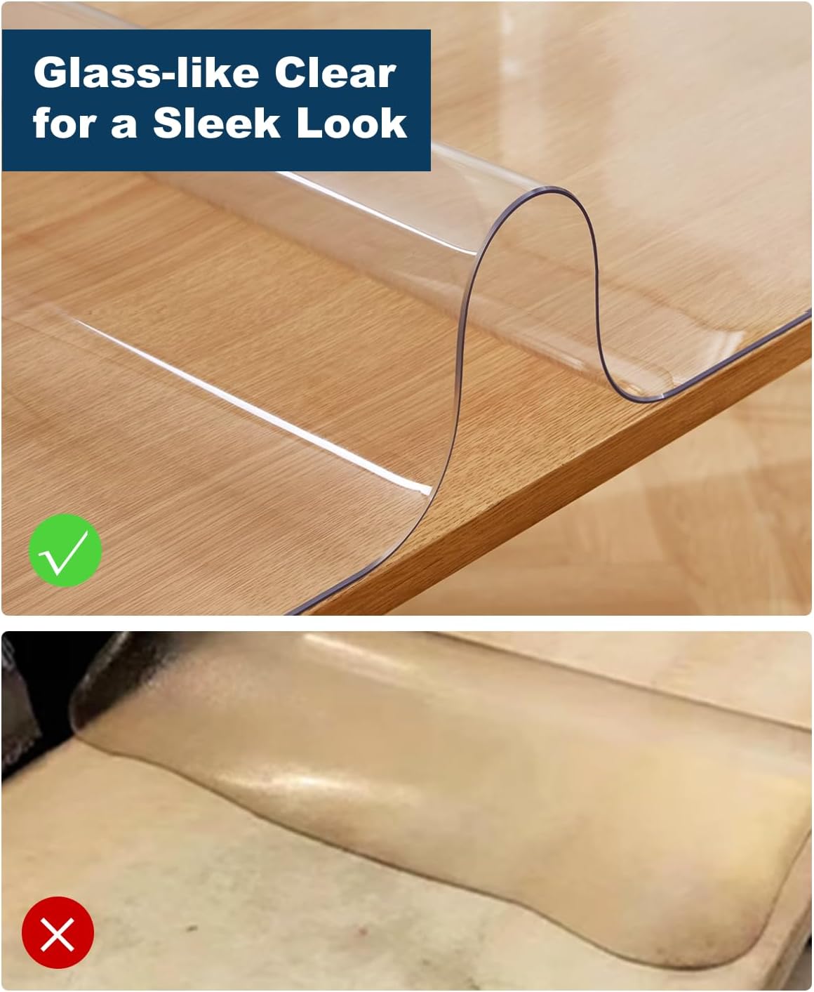 24" x 48" Crystal Clear Plastic Table Cover Protector, Spill Resistant Soft PVC Desk Pad Mat, 1.5mm Thick Rectangle Vinyl Table Top Protector for Dresser, Office, Dining Room Table