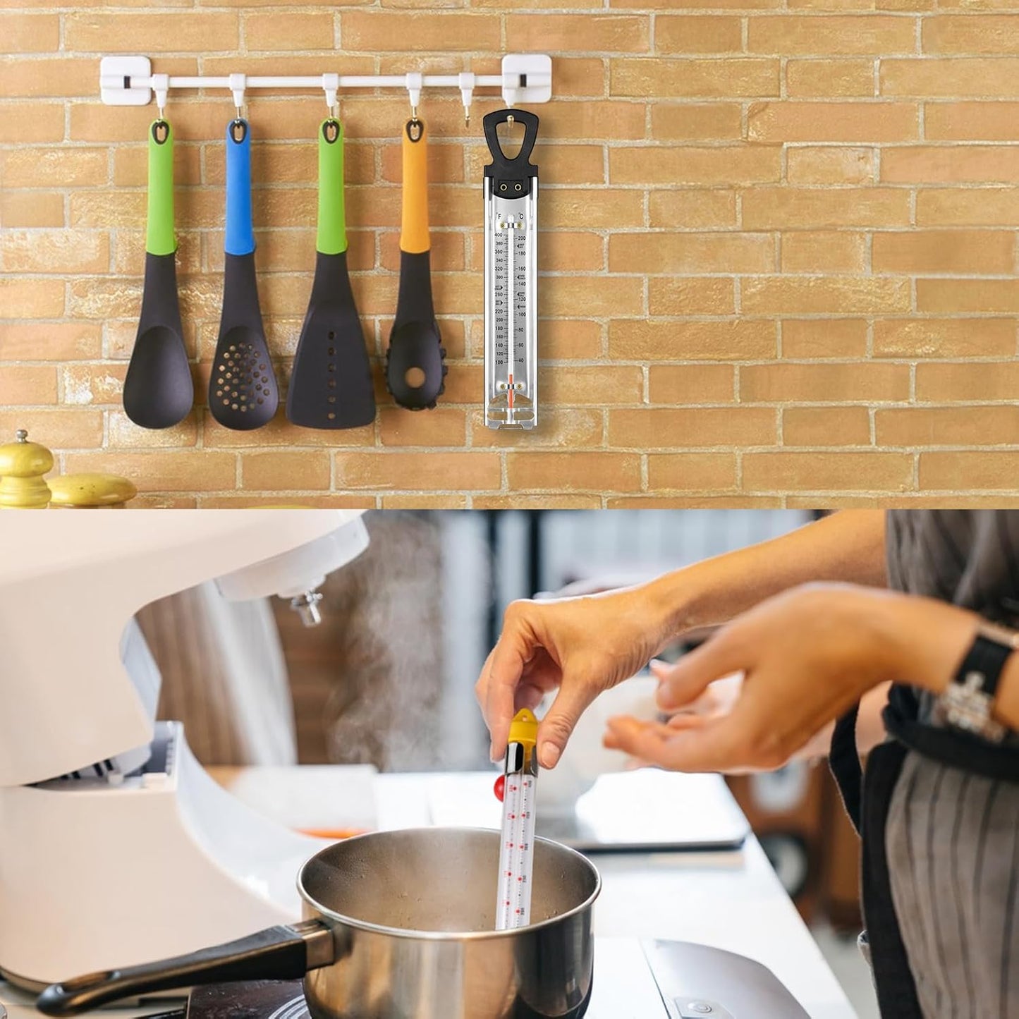 2Pcs Candy Thermometer with Pot Clip and Hanging Hook, Upgrade Stainless Steel Deep Fry Oil Thermometer Instant Read Cooking Thermometer for Food, Oil/Candy/Fry/Jam/Sugar/Syrup/Jelly Food Thermometers