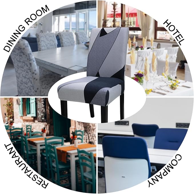 JQinHome Pattern Chair Covers for Dining Room Set of 4, High Stretch Removable Washable Parsons Chair Slipcover for Home Party Hotel Wedding Ceremony (White Grey,4PCS)