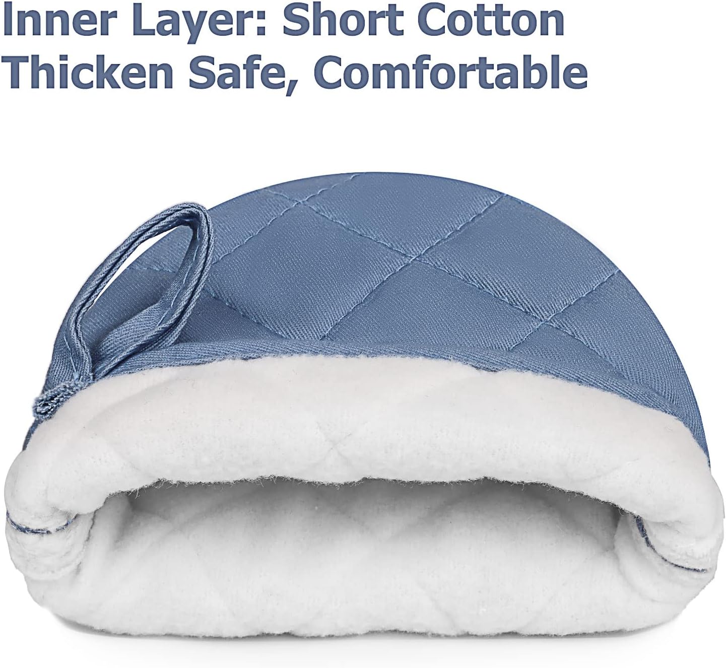 1 Pair Short Oven Mitts, Heat Resistant Silicone Kitchen Mini Oven Mitts for 500 Degrees, Non-Slip Grip Surfaces and Hanging Loop Gloves, Baking Grilling Barbecue Microwave Machine Washable (Sky Blue)