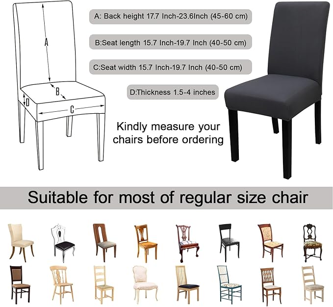 JQinHome Dining Room Chair Covers Set of 12, High Stretch Chair Slipcover Removable Washable Chair Seat Protector Cover for Home Party Hotel Wedding Ceremony (Grey)