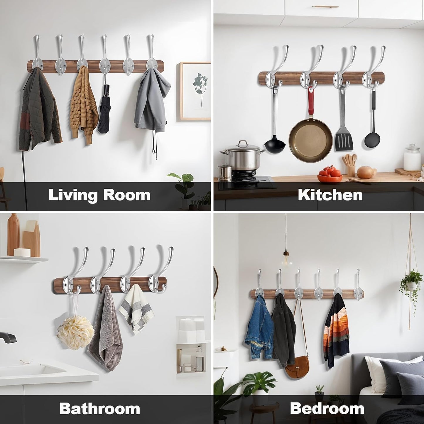 Wall Hooks for Hanging, 20-Pcs Heavy Duty Metal Coat Hooks, for Living Room, Bathroom, Kitchen, Bedroom for Coats Towel, Hat, Key, Closet, Bag (Silver)