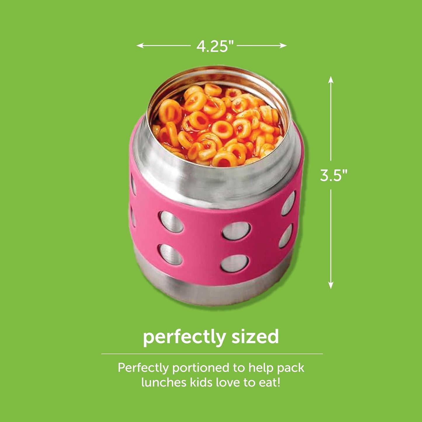 LunchBots Thermal 8 oz Triple Insulated Thermos - Hot 6 Hours or Cold 12 Hours - Leak Proof Thermos Soup Jar - All Stainless Interior - Navy Lid - Pink Dots