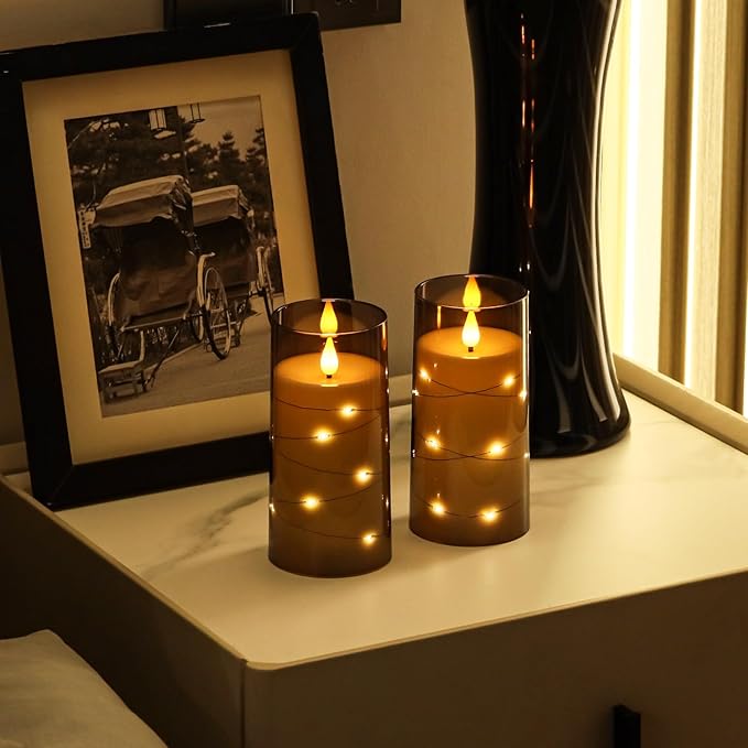 Aignis Flickering Flameless Candles Battery Operated Candles LED Candles with Remote Timer for Home/Wedding/Birthday/Holiday Decor ，Grey 3D Flame Set of 2 (D3 xH6 6")